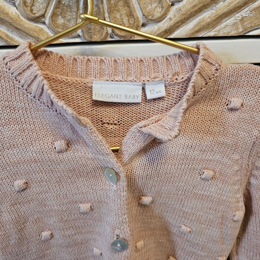 Elegant Baby Pink Knit Cardigan with Matching Beanie - Picture 3 of 5